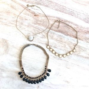 Lot of 3 costume jewelry necklaces. Black & white